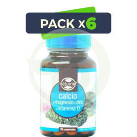 Pack 6x Calcio + Magnesio + Zinc + Vitamina D 90 Comprimidos Naturmil