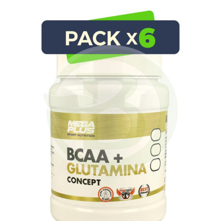 Pack 6x Bcaa + Glutamina Mandarina Extreme Purity 600Gr. Megaplus
