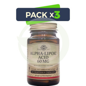 Pack 3x Ácido Alfa Lipoico 60Mg. 30 Cápsulas Solgar