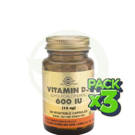 Pack 3x Vitamina D3 600UI (15Mcg.) 60 Cápsulas Solgar
