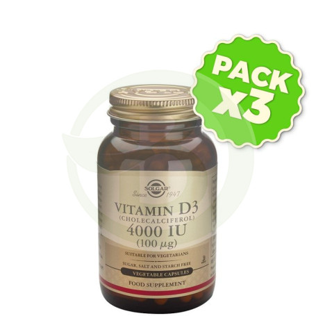 Pack 3x Vitamina D3 4000Ui 60 Capsulas Solgar