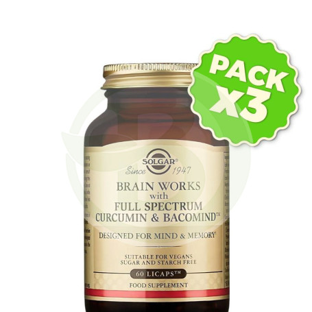 Pack 3x Brain Works 60 Cápsulas Vegetales Solgar