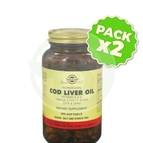 Pack 2x Aceite de Hígado de Bacalao 250 Cápsulas Solgar