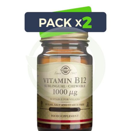 Pack 2x Vitamina B12 1.000Mcg. 250 Comprimidos Masticables Solgar
