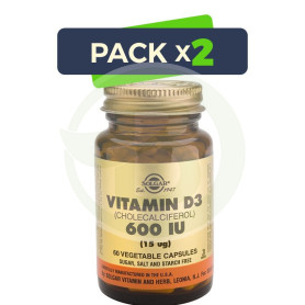 Pack 2x Vitamina D3 600UI (15Mcg.) 60 Cápsulas Solgar