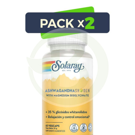 Pack 2x Ashwagandha Shoden con Magnesio 60 Cápsulas Vegetales Solaray