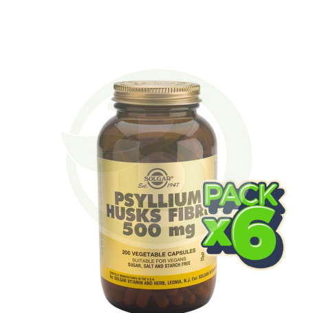 Pack 6x Fibra Cáscara de Psyllium 200 Cápsulas Solgar
