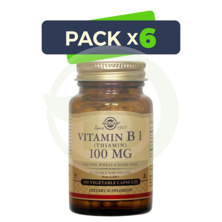 Pack 6x Vitamina B1 100Mg. 100 Cápsulas Solgar