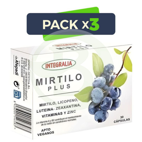 Pack 3x Mirtilo Plus 30 Cápsulas Integralia