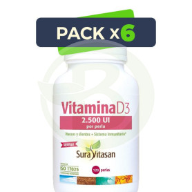 Pack 6x Vitamina D3 2.500Ui 120 Perlas Sura Vitasan
