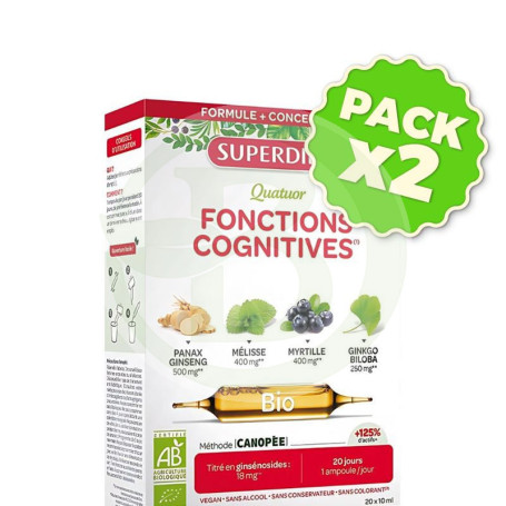 Pack 2x Cuarteto Funciones Cognitivas Bio 20 Ampollas Superdiet