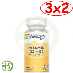 Confezione 3x2 D3 e K2 (MK7) 60 capsule Solaray