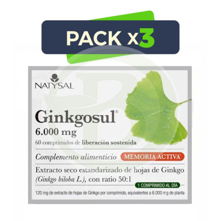 Pack 3x Ginkgosul 6.000Mg. 60 Comprimidos Natysal