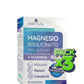 Pack 3x Magnesio Bisglicinato con B6 180 Comprimidos Natysal