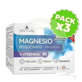 Pack 3x Magnesio Bisglicinato Quelado + B6 120 Comprimidos Natysal