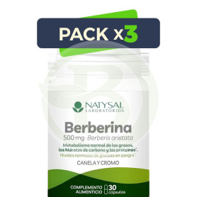 Pack 3x Berberina 500Mg con Canela y Cromo 30 Cápsulas Natysal