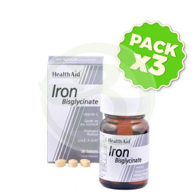 Pack 3x Hierro (Bisglicinato) 30Mg. 30 Comprimidos Health Aid