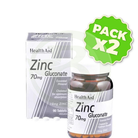 Pack 2x Gluconato de Zinc 70Mg. Health Aid