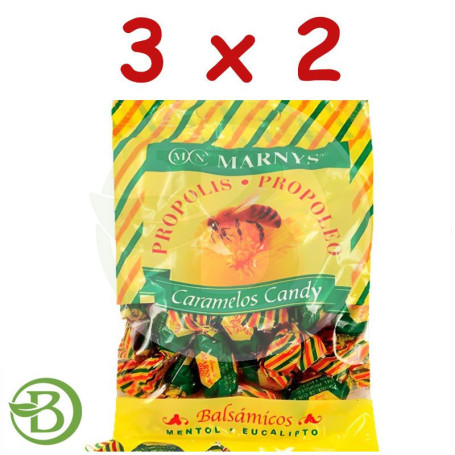 Pack 3x2 Caramelos Propoleo, Miel, Mentol y Eucalipto 60Gr. Marnys