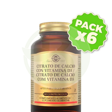 Pack 6x Citrato De Calcio con Vitamina D3 60 Comprimidos Solgar