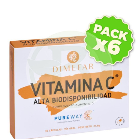 Pack 6x Vitamina C-500 Pureway 30 Cápsulas Dimefar