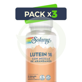 Pack 3x Luteína 18 con Mezcla De Arándanos 30 Cápsulas Vegetales Solaray