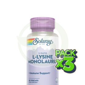 Pack 3x L-Lysine y Monolaurin 60 Cápsulas Vegetales Solaray