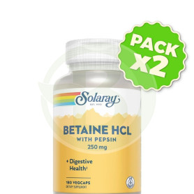 Pack 2x Betain Hcl con Pepsina 250Mg 180 Cápsulas Vegetales Solaray