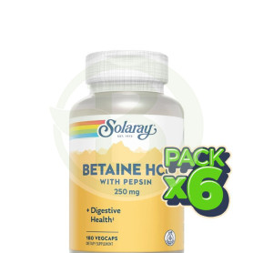 Pack 6x Betain Hcl con Pepsina 250Mg 180 Cápsulas Vegetales Solaray