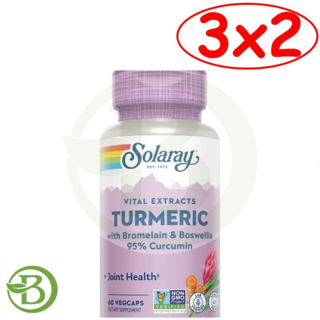 Pack 3x2 Cúrcuma con Bromelaína y Boswellia 60 Cápsulas Vegetales Solaray