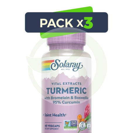 Pack 3x Cúrcuma con Bromelaína y Boswellia 60 Cápsulas Vegetales Solaray