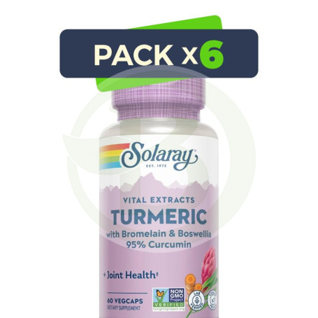 Pack 6x Cúrcuma con Bromelaína y Boswellia 60 Cápsulas Vegetales Solaray